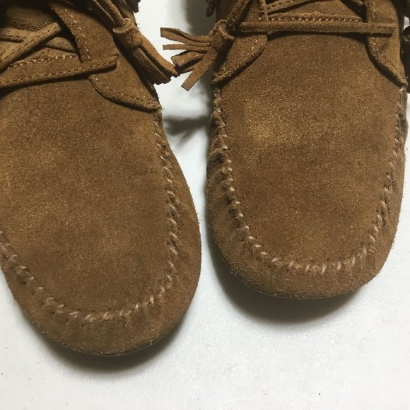 Minnetonka Brown Leather Fringe Boho Hippie Lace Up Tassel Ankle Bootie Women 8 - Picture 4 of 10